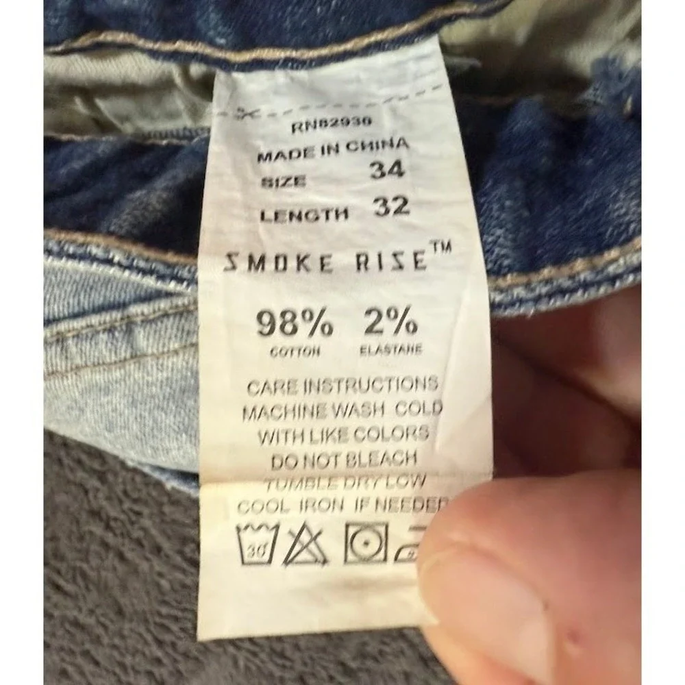 Smoke Rise Mens Light Wash Distressed Patched Graphic Denim Jeans Slim Fit 34x31